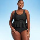Kona Sol Women's Plus Size Flowy V-neck Crop Tankini Top - Kona