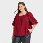Women's Plus Size Puff Short Sleeve Blouse - A New Day Red