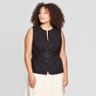 Women's Plus Size Sleeveless V-neck Front Button-down Belted Shirt - Who What Wear Black X
