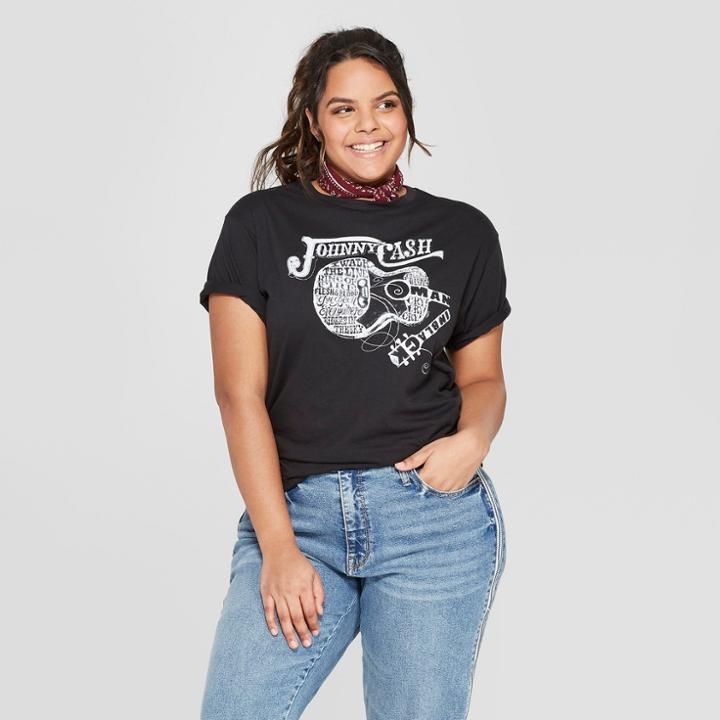 Women's Johnny Cash Plus Size Short Sleeve T-shirt - (juniors') - Black