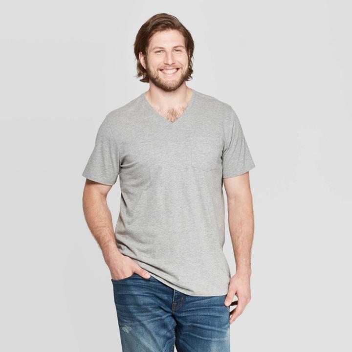 Men's Big & Tall Standard Fit Short Sleeve Elevated Ultra-soft V-neck T-shirt - Goodfellow & Co Light Gray