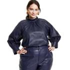Women's Plus Size Long Sleeve Faux Leather Tie Back Top - Rachel Comey X Target Navy