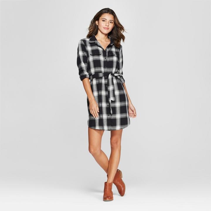 Women's Plaid Shirt Dress - Universal Thread Black