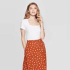 Women's Regular Fit Short Sleeve Square Neck Knit T-shirt - A New Day White
