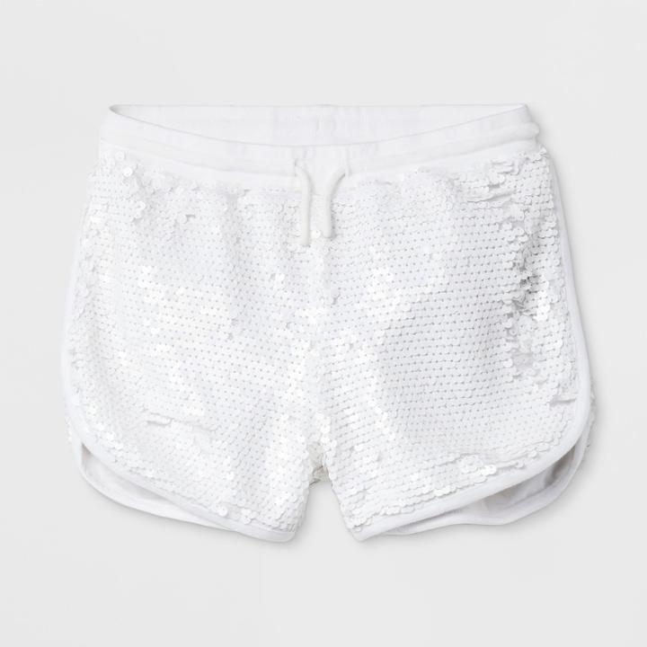 Girls' All Over Sequin Dolphin Shorts - Art Class White