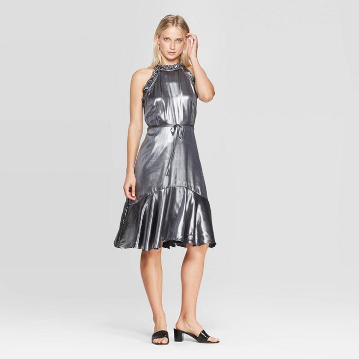 Women's Sleeveless Halter Neck Midi Dress - Who What Wear Silver