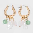 Semi-precious Beaded And Fresh Water Pearl Cluster Small Hoop Earrings - A New Day Pink