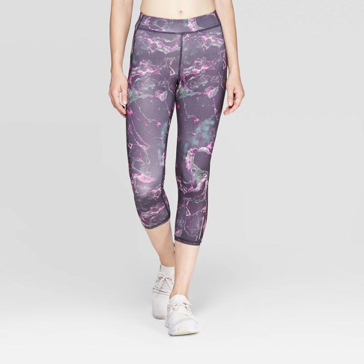 Women's Running Marble Print Mid-rise Capri Leggings 20 - C9 Champion Black/pink/green Xxl,