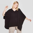 Women's Plus Size Turtleneck Pullover Poncho Wrap Jacket - A New Day Black One Size, Women's