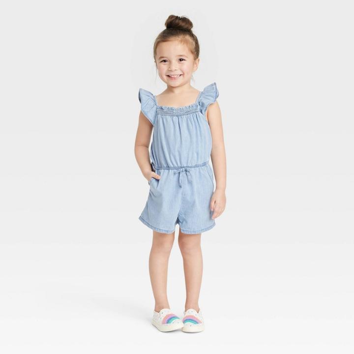 Toddler Girls' Chambray Romper - Cat & Jack Blue