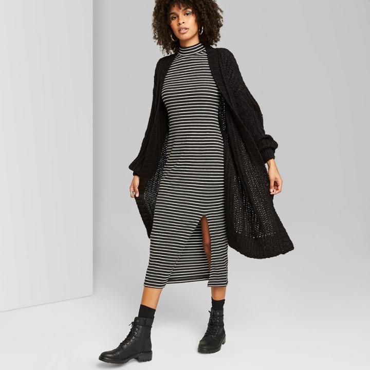 Women's Long Sleeve Open Neck Cardigan Sweater - Wild Fable Black