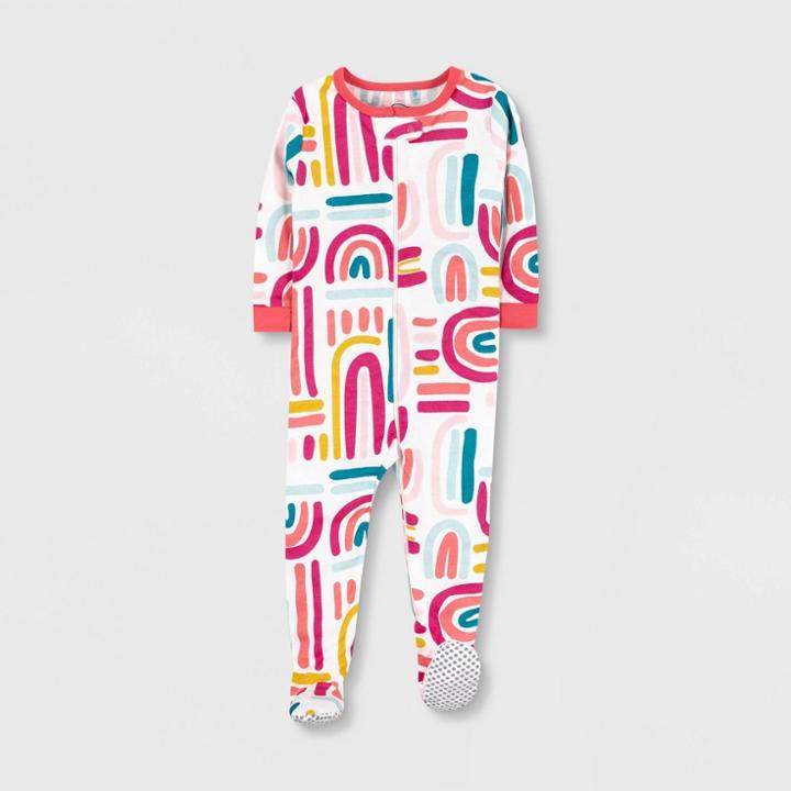 Lamaze Toddler Girls' Organic Cotton Snug Fit Footed Pajama Romper - White