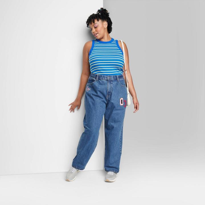 Women's Plus Size High-rise Straight Dad Jeans - Wild Fable Medium Wash