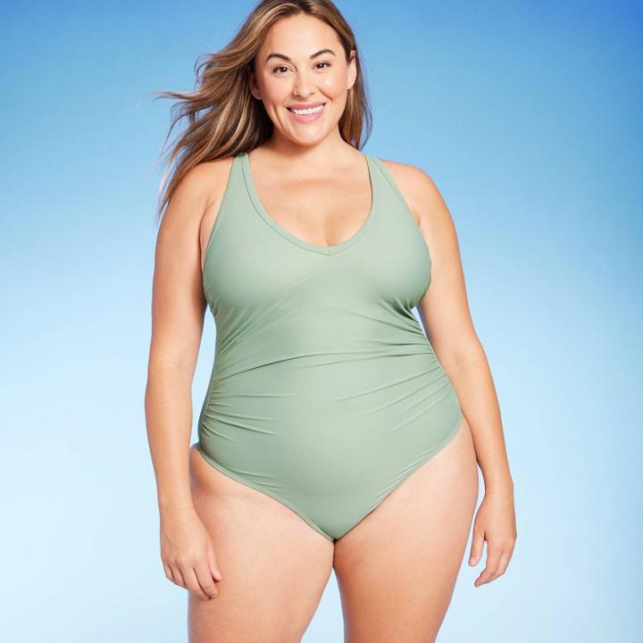 Women's Plus Size V-neck Over The Shoulder High Leg One Piece Swimsuit - Kona Sol