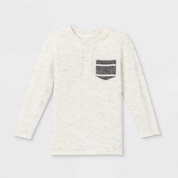 Toddler Boys' Double Knit Long Sleeve T-shirt - Cat & Jack Cream