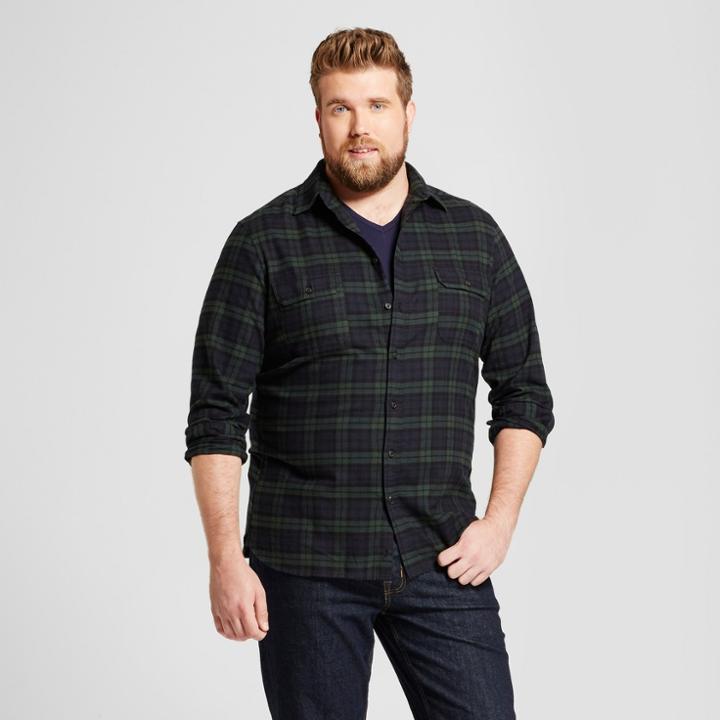 Men's Big & Tall Standard Fit Plaid Flannel Shirt - Goodfellow & Co Dark Green