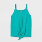 Girls' Button-front Woven Tank Top - Cat & Jack Turquoise