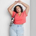 Women's Plus Size Short Sleeve Boxy Cropped V-neck T-shirt - Wild Fable Red