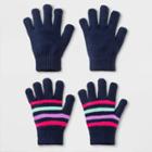Girls' 2pk Gloves - Cat & Jack Navy/yellow One Size, Navy Voyage