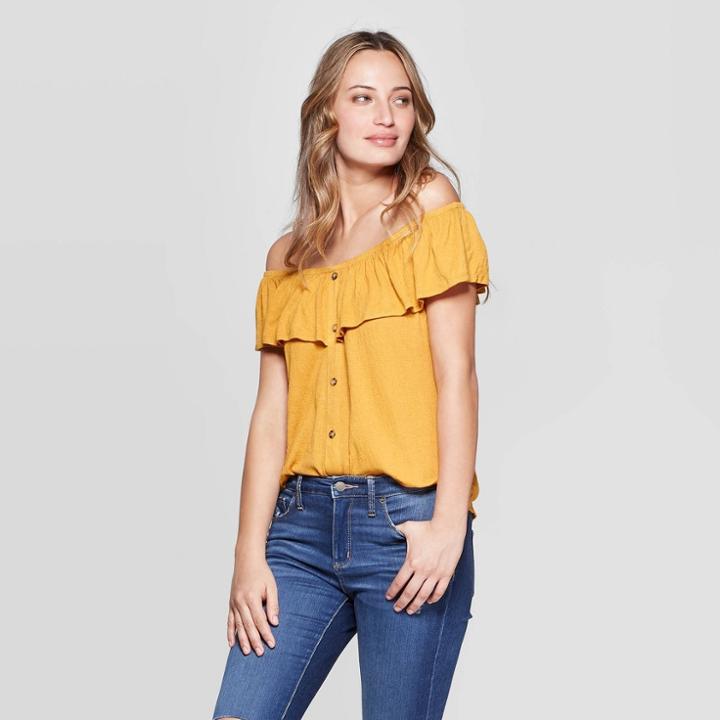 Women's Sleeveless Off The Shoulder Button Front Blouse - Universal Thread Yellow