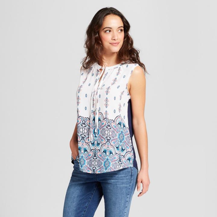 Zac & Rachel Women's Sleeveless Printed Knit Back Shell - Zac And Rachel - White/blue
