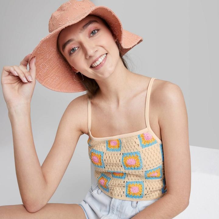 Women's Crochet Tiny Tank Top - Wild Fable Cream/aqua