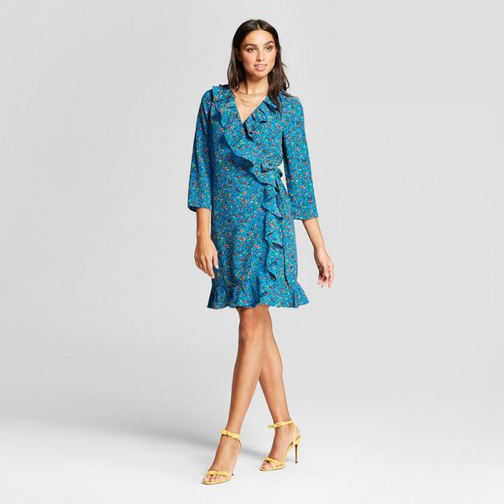 Women's Floral Ruffle Wrap Dress - Alison Andrews S,