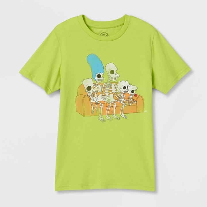 Boys' The Simpsons Skeletons Halloween Short Sleeve Graphic T-shirt - Green