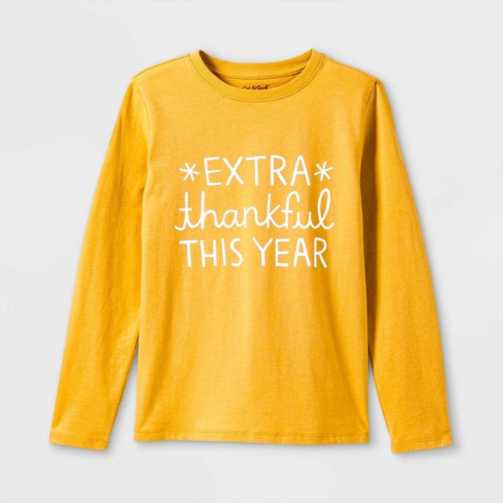 Boys' 'extra Thankful This Year' Graphic Long Sleeve T-shirt - Cat & Jack Mustard Yellow