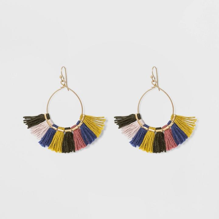 Drop Open Wire Teardrop With Tassel Earrings - Universal Thread,