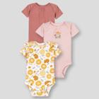 Lamaze Baby 3pk Organic Cotton Short Sleeve Flower Child Bodysuits - Amber Newborn, Nickel