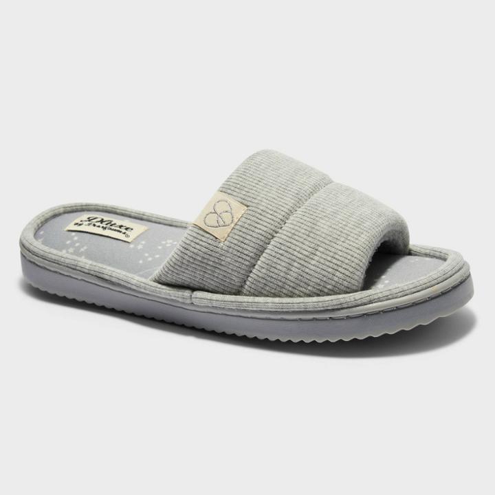 Women's Dluxe By Dearfoams Charlotte Rib Knit Slide Slippers - Gray