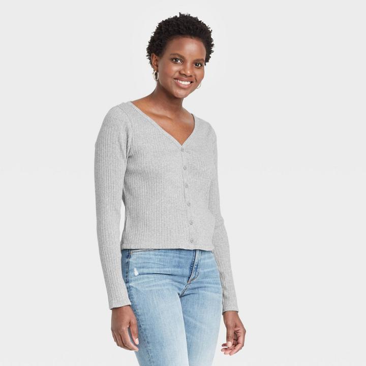 Women's Long Sleeve V-neck T-shirt - Universal Thread Heather Gray