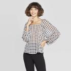 Women's Long Sleeve Check Square Neck Blouse - A New Day Black