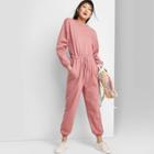 Women's Long Sleeve Round Neck Fleece Jumpsuit - Wild Fable Rose Xs, Women's, Pink