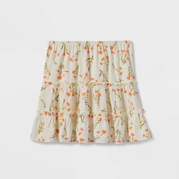 Girls' Tiered Floral Skirt - Art Class Off-white