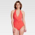 Dreamsuit By Miracle Brands Women's Slimming Control Plunge Knot Halter One Piece - Coral