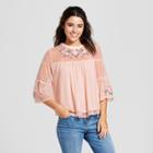 Women's 3/4 Sleeve Embroidered Knit Mesh Top - 3hearts (juniors') Pink
