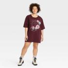 Modern Lux Women's Plus Size Sun Short Sleeve Graphic T-shirt Dress - Burgundy Floral