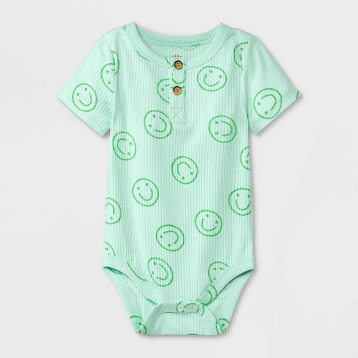 Baby Ribbed Henley Short Sleeve Bodysuit - Cat & Jack Mint Green Newborn