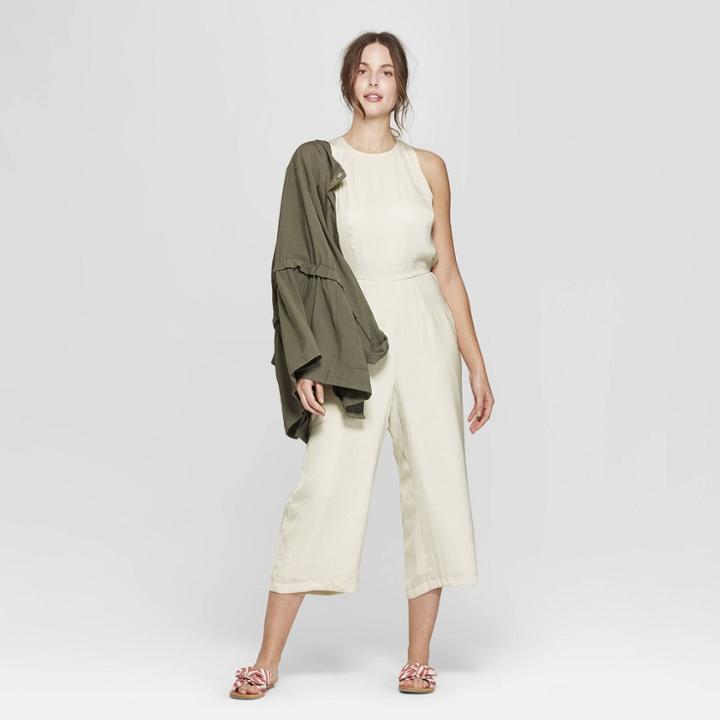 Women's Sleeveless Crew Neck Jumpsuit - A New Day Cream