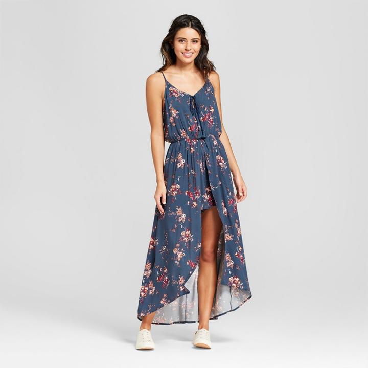 Women's Strappy Floral Maxi Romper - Xhilaration Galaxy Blue/macadamia
