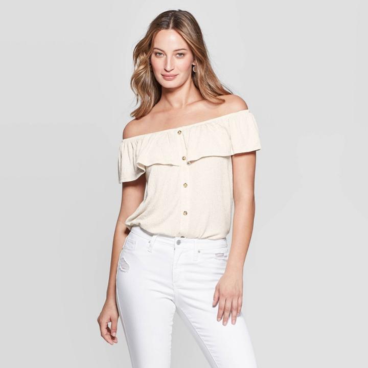 Women's Sleeveless Off The Shoulder Button Front Blouse - Universal Thread White