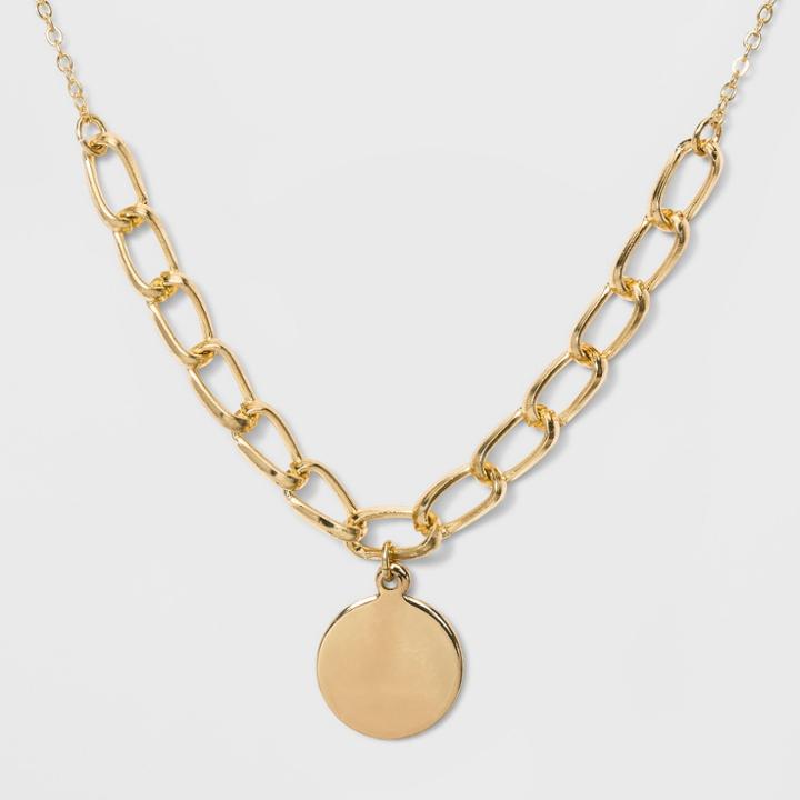 Linked Chain & Smooth Coin Short Necklace - A New Day Gold