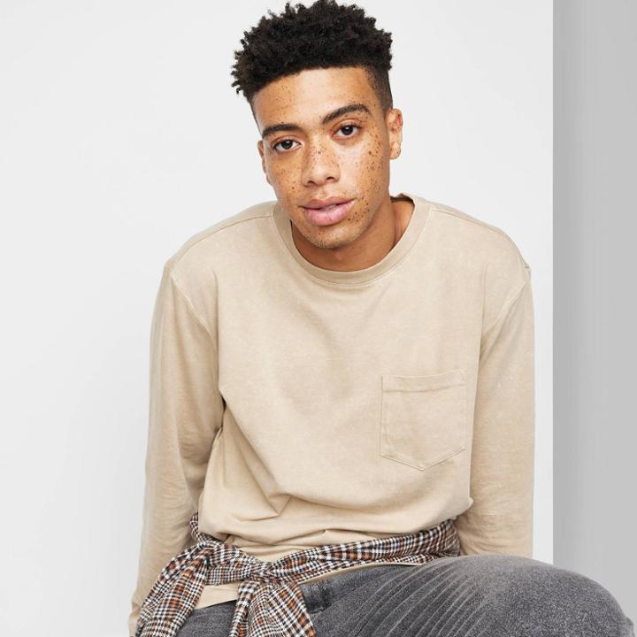 Adult Relaxed Fit Long Sleeve Pocket T-shirt - Original Use Taupe