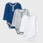 Baby Boys' 3pk Long Sleeve Placket Bodysuit - Cloud Island Navy/white/gray Newborn