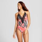 Sea Angel Women's Floral Lace Halter One Piece Swimsuit - Coral/black