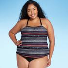 Women's Plus Size Racerback Tankini Top - Kona Sol Gray/pink Print