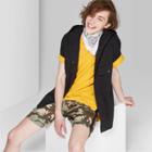 Men's Short Sleeve Hooded Button-down Shirt - Original Use Black