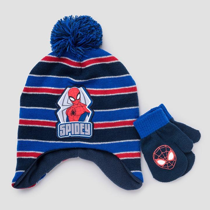 Toddler Boys' Spider-man Hat And Mitten Set - Red/gray/blue